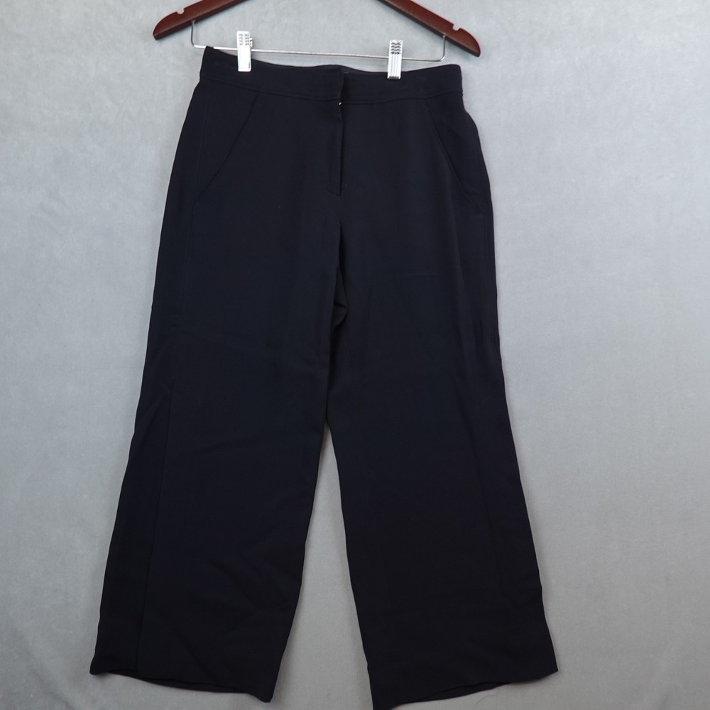 ALC Pants Women Size 0 Flared Wide Leg Black Trousers Slit Hem Pockets Zip Crepe